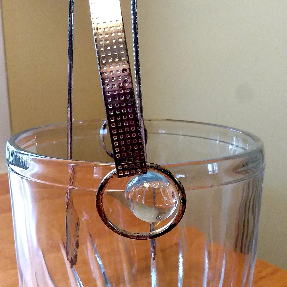Vntg Ice Bucket Glass Handle Tongs - Picture 5 of 14